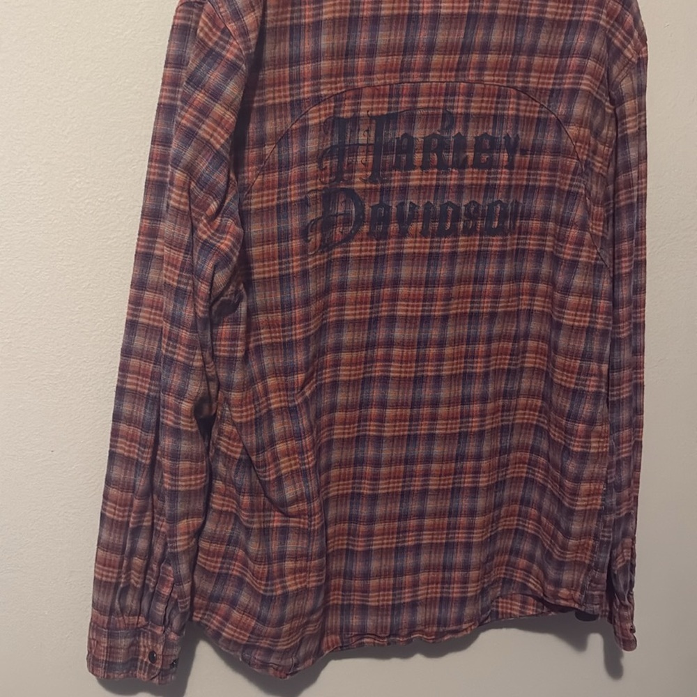 Harley Davidson Plaid Snap Button 100% Cotton Womens 2XL EUC Flannel Logo Biker - Picture 10 of 12